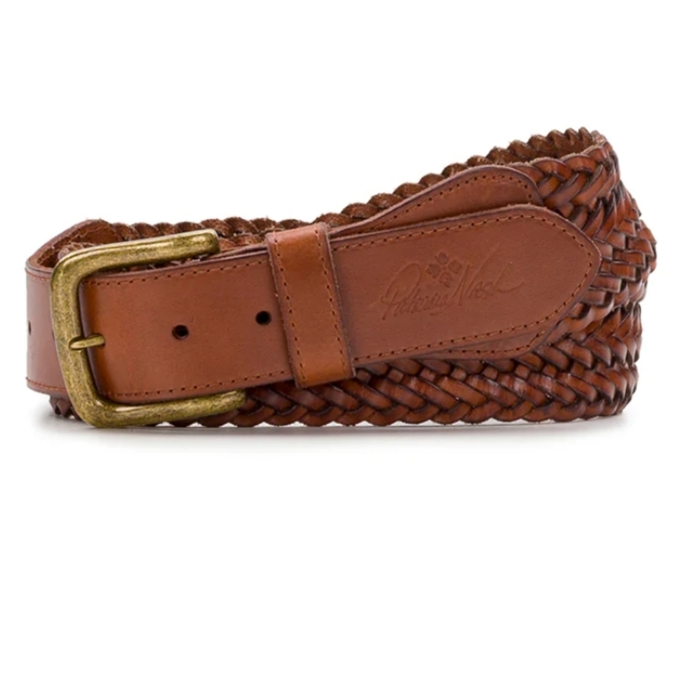 Patricia Nash Nevio Tan Brown Braided Leather Boho Belt Size L